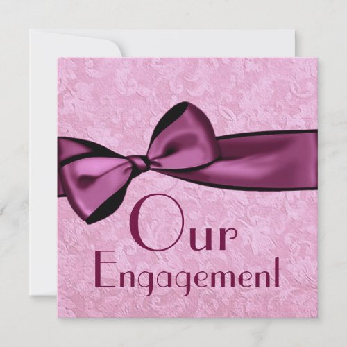 Our Engagement Pink with Magenta Faux Satin Ribbon Invitation