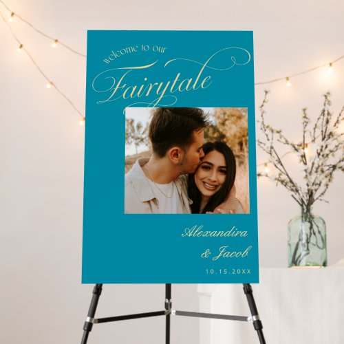 Our Fairytale Aqua Blue Photo Wedding Sign