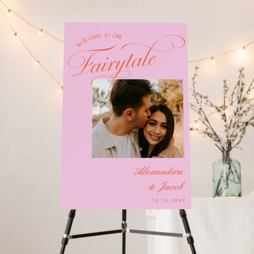 Our Fairytale Orange Pink Photo Wedding Sign