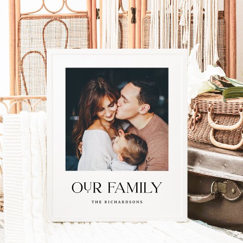Our Family  Black and White Modern Text and Photo Poster