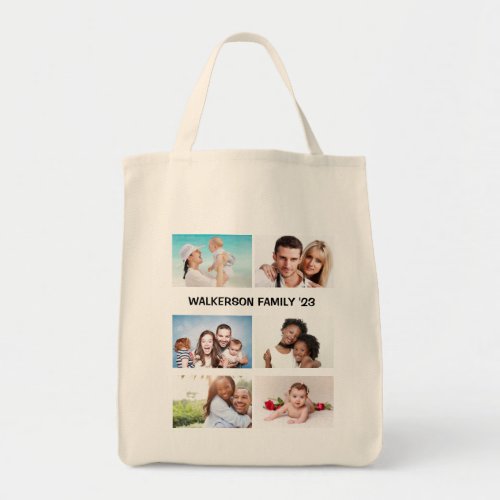 Our family DIY 6 photo collage custom wording Tote Bag