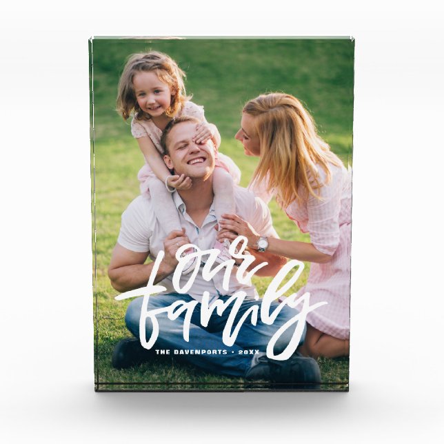 Our Family Hand Lettered Script Customizable Photo Block (Front)