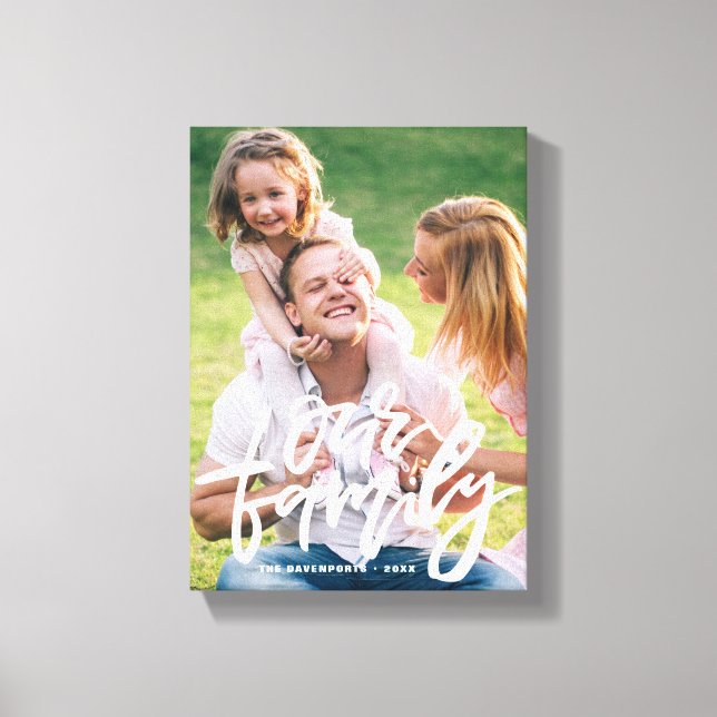 Our Family Hand Lettered Script Personalized Canvas Print (Front)