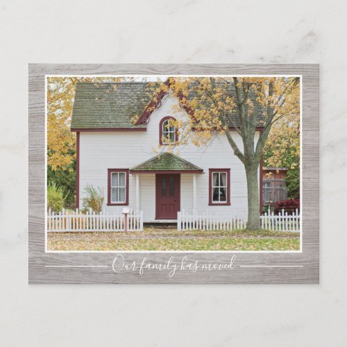 Our Family Has Moved Custom House Photo Faux Wood Postcard