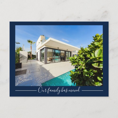 Our Family Has Moved Custom House Photo Navy Blue Postcard