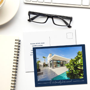 Our Family Has Moved Custom House Photo Navy Blue Postcard
