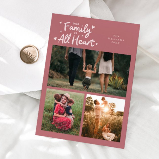 Our Family Is All Heart Pink Valentines Day Photo Holiday Card (Creator Uploaded)