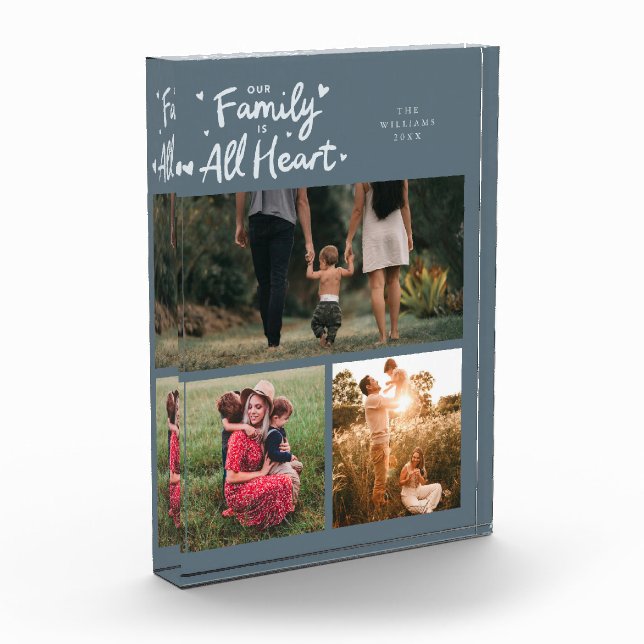 Our Family Is All Heart Slate Blue Photo Block (Left)