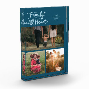 Our Family Is All Heart Teal Photo Block