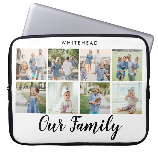 Our Family Modern 8 Photo Collage Laptop Sleeve (Front)