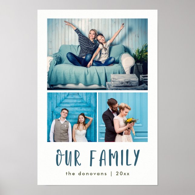 Our Family | Modern Three Photo Grid Poster (Front)