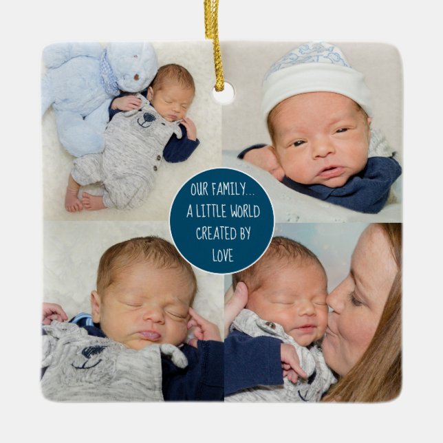 Our Family Quote 5 Photo Name  Ceramic Ornament (Front)
