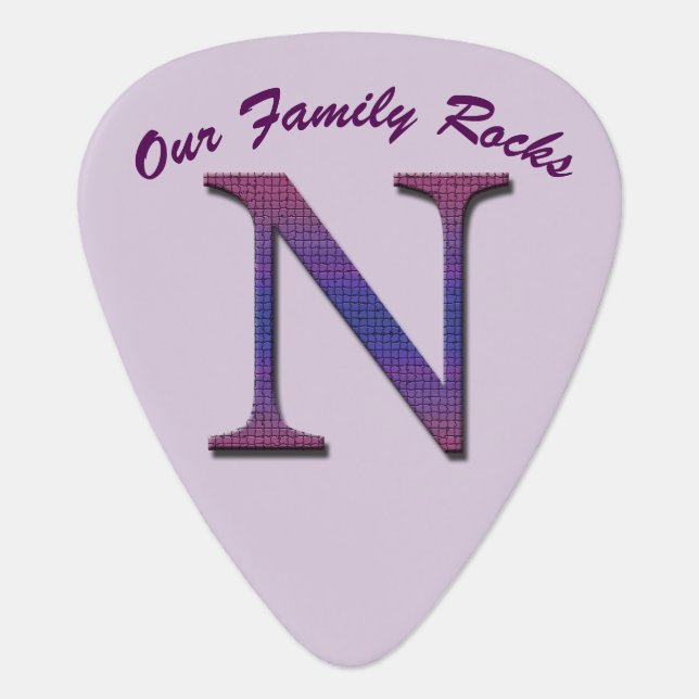 Our Family Rocks Family Reunion Letter N Monogram Guitar Pick (Front)