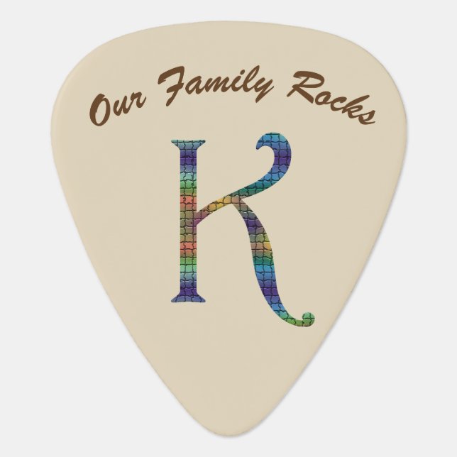 Our Family Rocks Reunion Keepsake Letter K Initial Guitar Pick (Front)