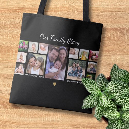 Our Family Story Quote Name 13 Photo Collage Black