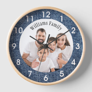 Our Family Wall Clock Round Natural Wood Frame