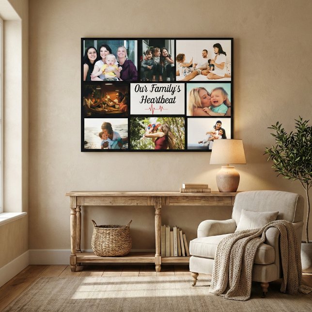 Our Family's Heartbeat Personalized Photo Collage Canvas Print (Creator Uploaded)