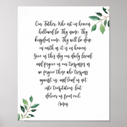 Our Father Christian Prayer Print Calligraphy