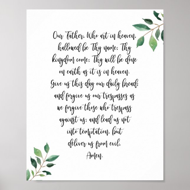 Our Father Christian Prayer Print Calligraphy (Front)