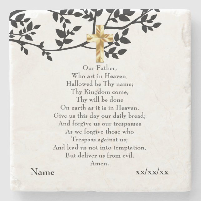 Our Father Prayer Catholic Gift Personalized Stone Coaster (Front)