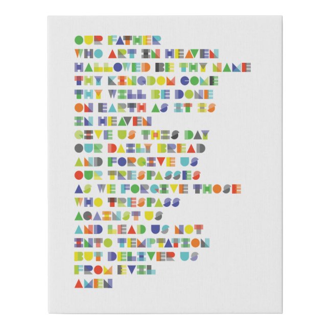 Our Father Prayer, Rainbow Bright Faux Canvas Print (Front)