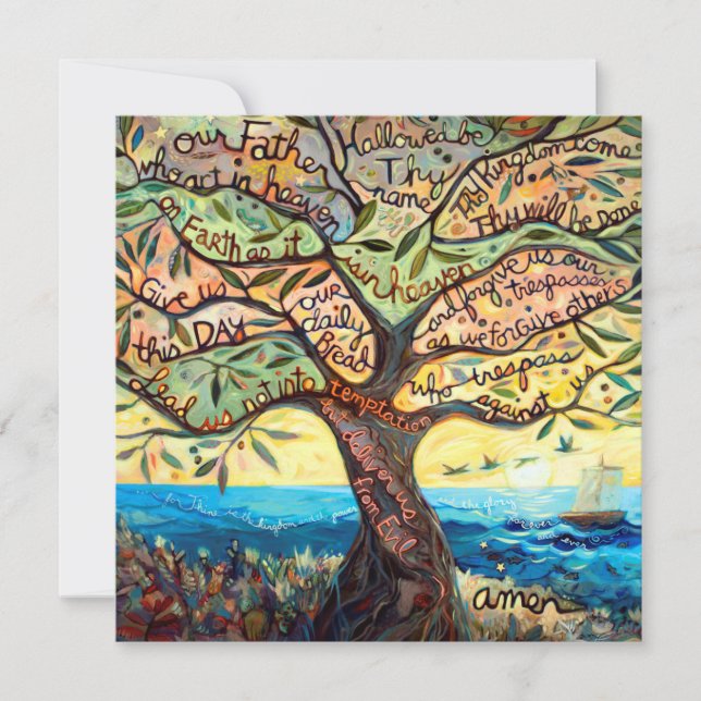 Our Father Square Card with custom prayer back (Front)