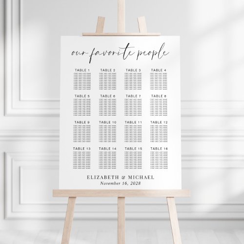 Our Favorite People 16 Table Wedding Seating Chart Foam Board