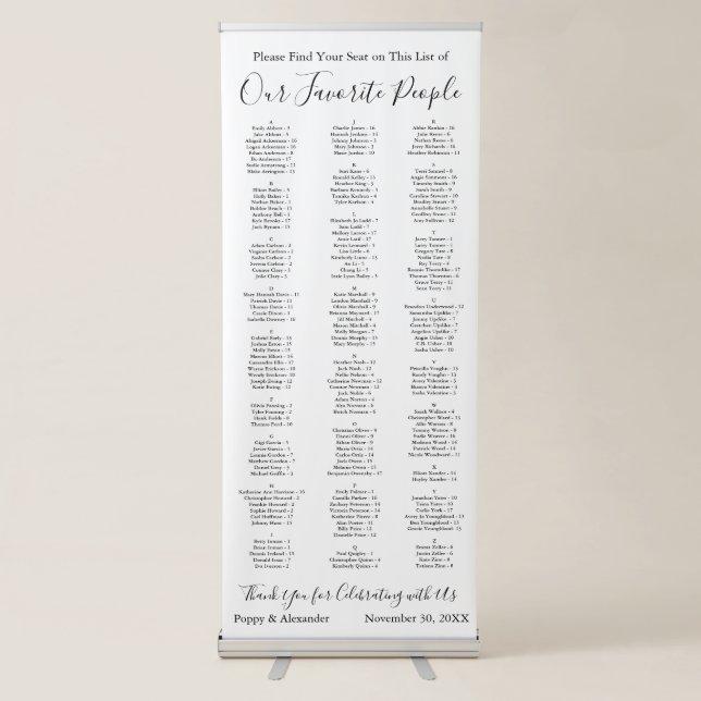Our Favorite People 170 Guests Seating Chart Retractable Banner (Front)