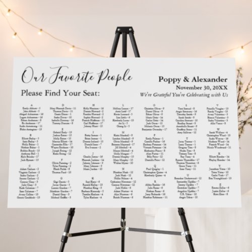 Our Favorite People 170 Names Seating Chart Foam Board