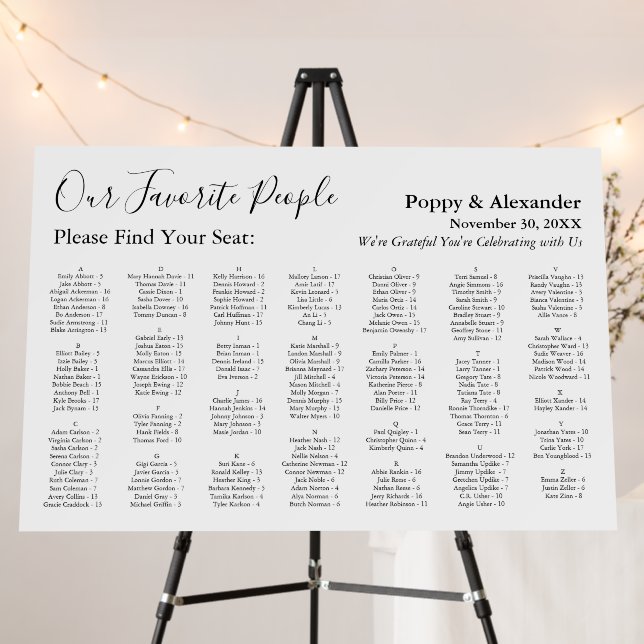 Our Favorite People 170 Names Seating Chart Foam Board (In Situ (Stand))