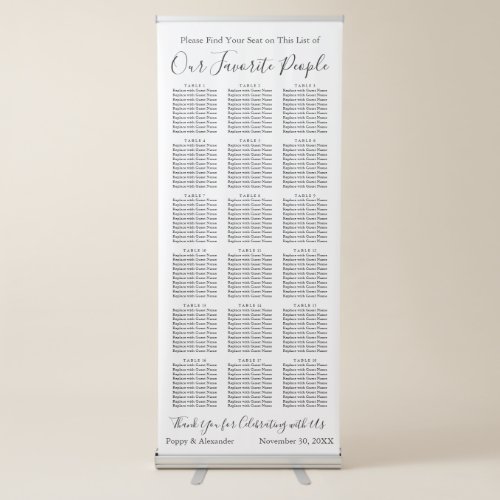 Our Favorite People 180 Guests Seating Chart Retractable Banner