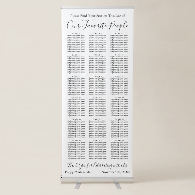 Our Favorite People 180 Guests Seating Chart Retractable Banner (Front)