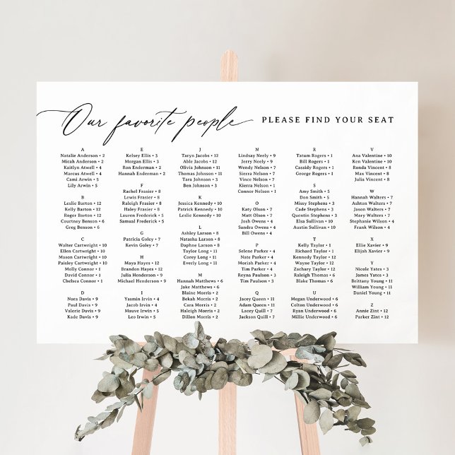 Our Favorite People Alphabetical Seating Chart Foam Board (Creator Uploaded)