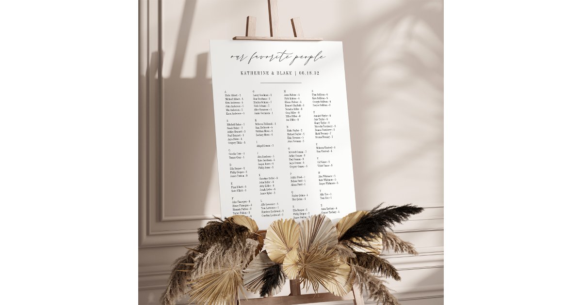Our Favorite People Alphabetical Seating Chart Foam Board Zazzle