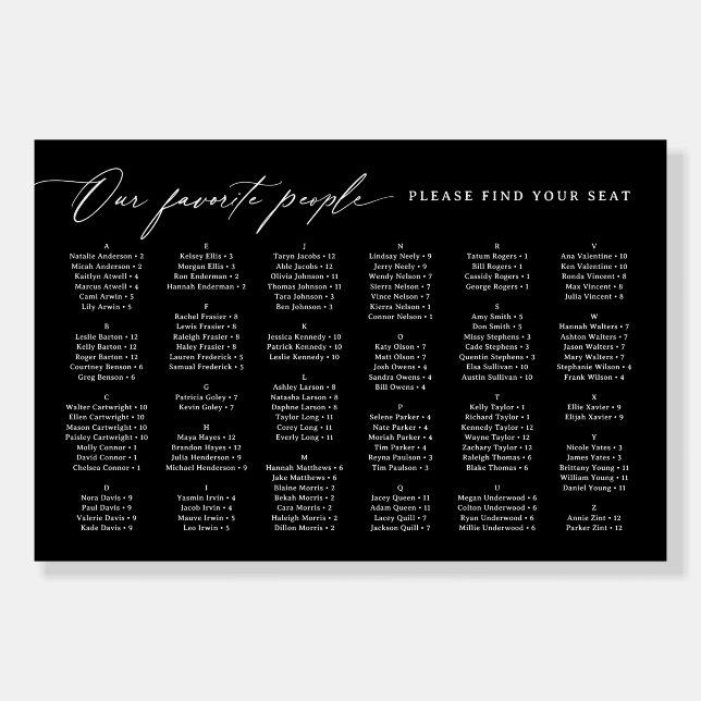 Our Favorite People Alphabetical Seating Chart Foam Board (Front)