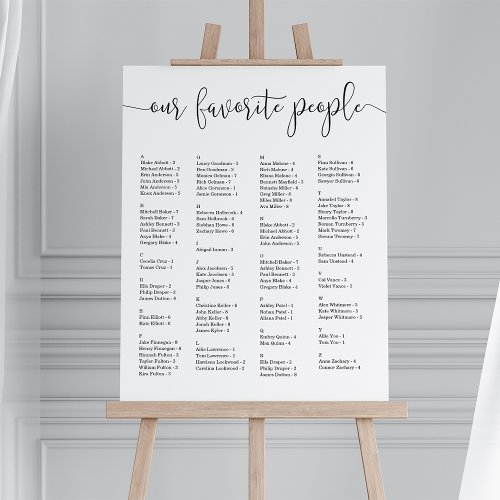 Our Favorite People  Alphabetical Wedding Seating Foam Board
