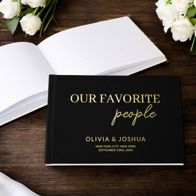 Our Favorite People Black Gold Minimalist Wedding Foil Guest Book (Creator Uploaded)