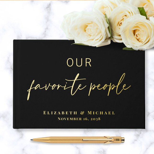 Our Favorite People Black Wedding Foil Guest Book (Creator Uploaded)