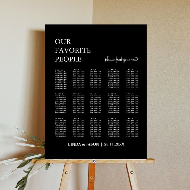 Our Favorite People Black Wedding Seating Chart Foam Board (Creator Uploaded)