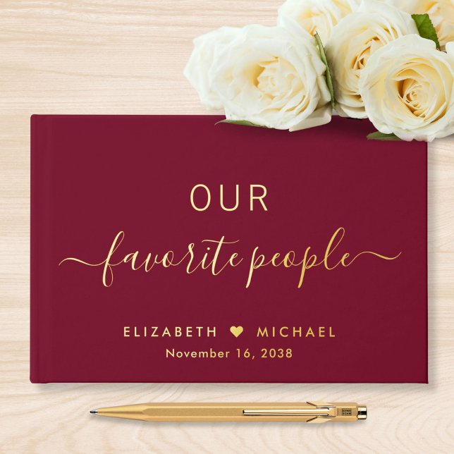 Our Favorite People Burgundy Wedding Foil Guest Book (Creator Uploaded)