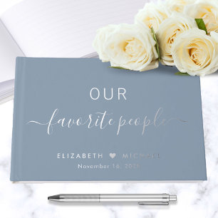 Our Favorite People Dusty Blue Photo Wedding Foil Guest Book