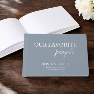 Our Favorite People Dusty Blue Silver Wedding Foil Guest Book