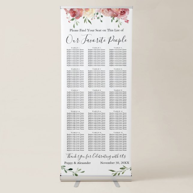 Our Favorite People Floral Seating Chart Retractable Banner (Front)