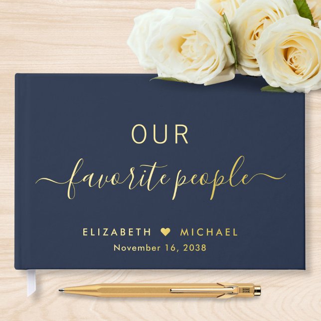 Our Favorite People Navy Blue Wedding Foil Guest Book (Creator Uploaded)
