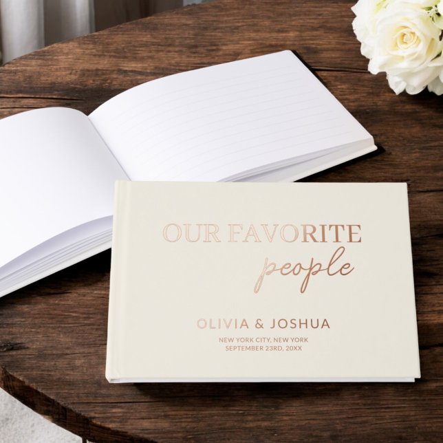 Our Favorite People Photo Beige Neutral Cream  Foil Guest Book (Creator Uploaded)