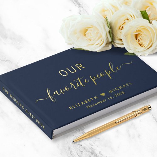 Our Favorite People Photo Gold Foil Blue Wedding Foil Guest Book