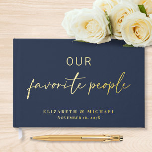 Our Favorite People Photo Navy Blue Foil Wedding Guest Book