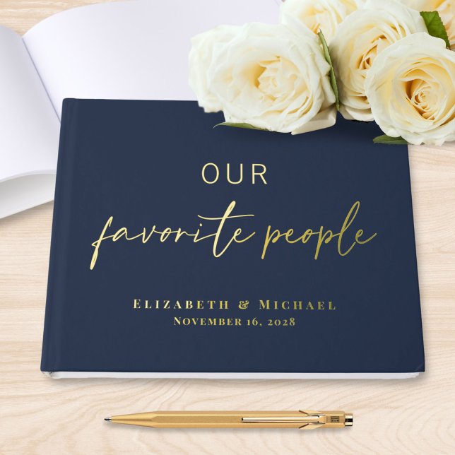 Our Favorite People Photo Navy Blue Wedding Foil Guest Book (Creator Uploaded)