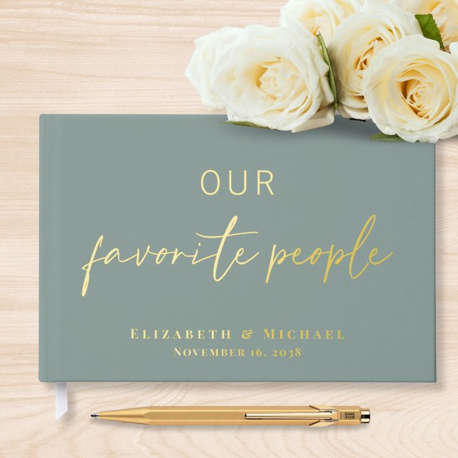Our Favorite People Photo Sage Green Foil Wedding Foil Guest Book (Creator Uploaded)