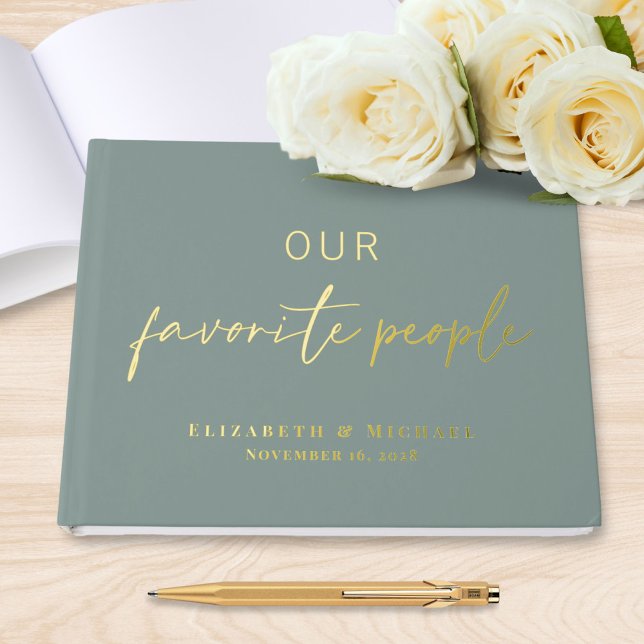 Our Favorite People Photo Sage Green Wedding Foil Guest Book (Creator Uploaded)